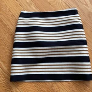 Striped blue, tan and beige skirt with side zipper